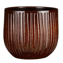 Mica Decorations Plantenpot Keramiek - Bruin Glans/ribbels - D25/H20cm